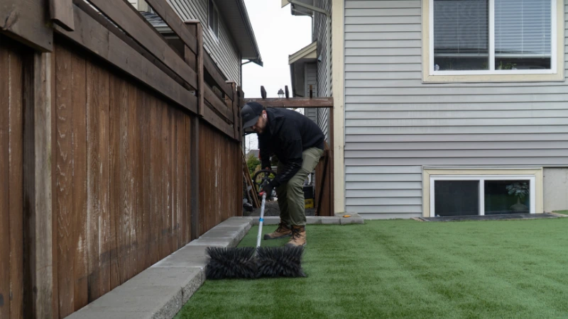 synthetic grass power brooming